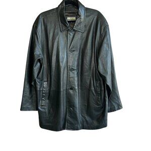 Robert Comstock Endurance Vintage 80s Black Leather Car Coat Jacket Size 46